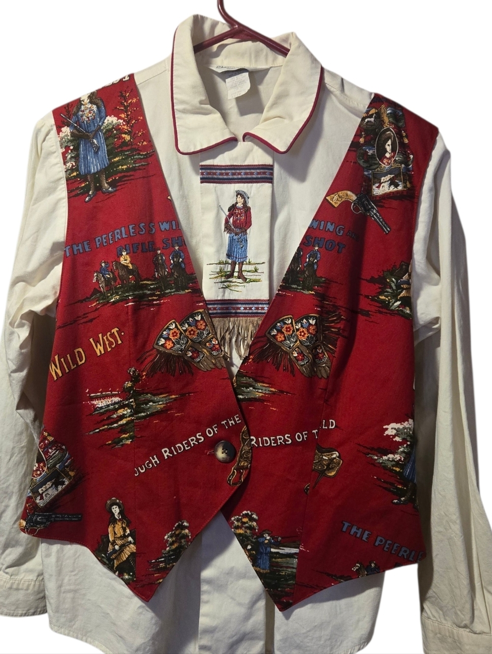 Sharon Young Red Printed Western Vest with Cream Shirt And Matching Maxi Skirt